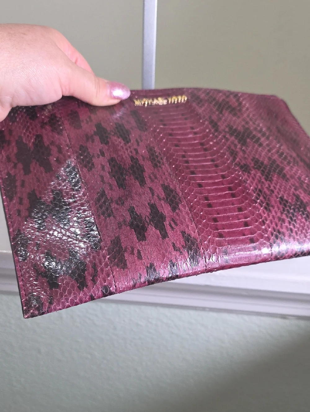 Michael Kors Purple/Gold Geniune Snake Skin Large Leather Wristlet EUC - Picture 7 of 13